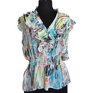 Candie's Ruffled Floral Stretch V-neck Polyester Blouse Junior's Size XL (READ)